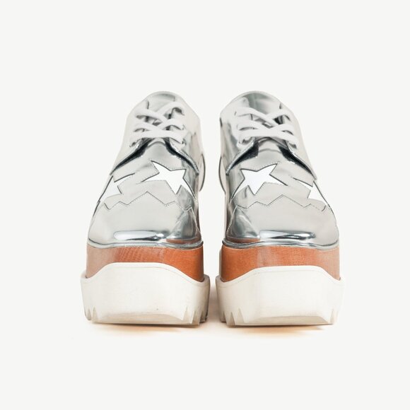 Stella McCartney Elyse Silver Star Vegan-Leather Lace-Up Platforms - Picture 2 of 11